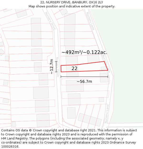 22, NURSERY DRIVE, BANBURY, OX16 2LY: Plot and title map