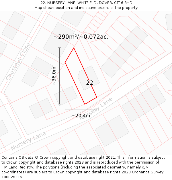 22, NURSERY LANE, WHITFIELD, DOVER, CT16 3HD: Plot and title map