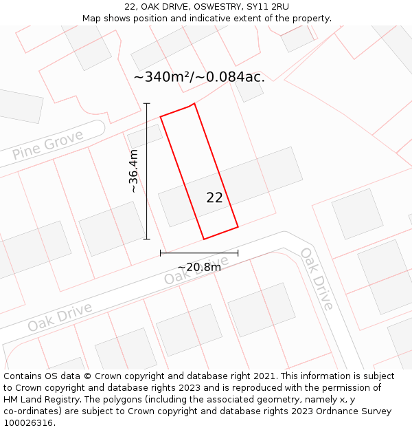 22, OAK DRIVE, OSWESTRY, SY11 2RU: Plot and title map