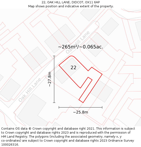 22, OAK HILL LANE, DIDCOT, OX11 6AP: Plot and title map