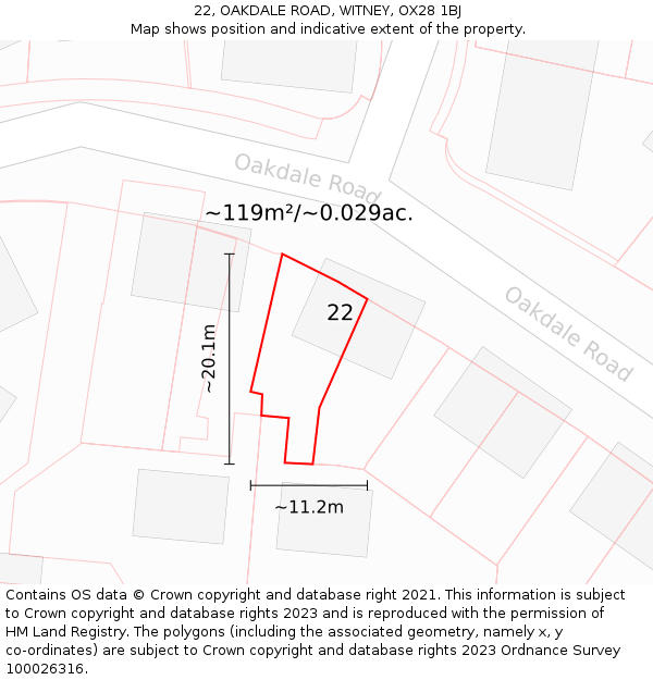 22, OAKDALE ROAD, WITNEY, OX28 1BJ: Plot and title map