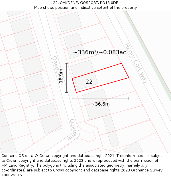 22, OAKDENE, GOSPORT, PO13 0DB: Plot and title map