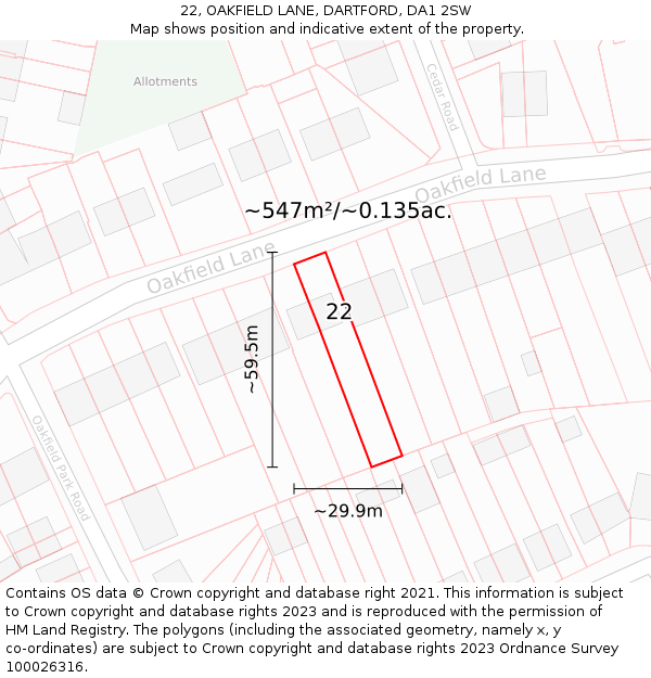 22, OAKFIELD LANE, DARTFORD, DA1 2SW: Plot and title map