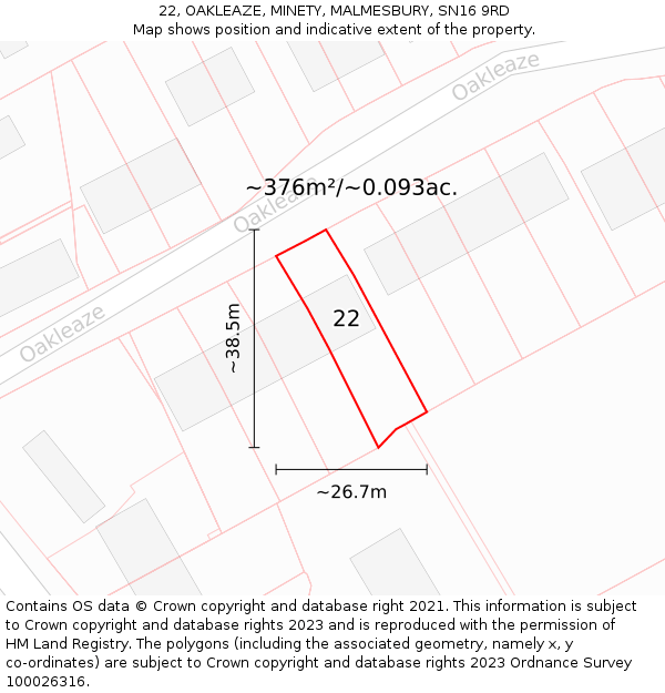 22, OAKLEAZE, MINETY, MALMESBURY, SN16 9RD: Plot and title map