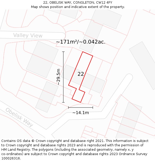 22, OBELISK WAY, CONGLETON, CW12 4FY: Plot and title map