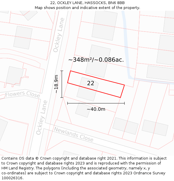 22, OCKLEY LANE, HASSOCKS, BN6 8BB: Plot and title map