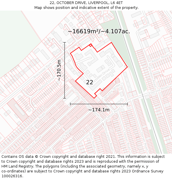 22, OCTOBER DRIVE, LIVERPOOL, L6 4ET: Plot and title map