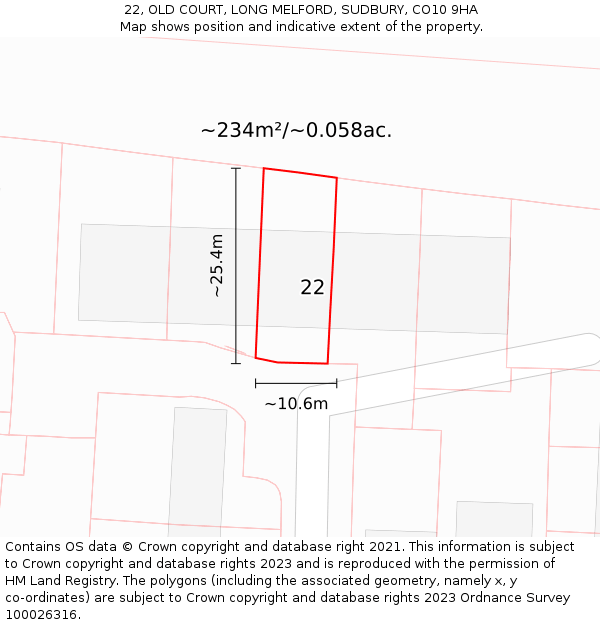 22, OLD COURT, LONG MELFORD, SUDBURY, CO10 9HA: Plot and title map