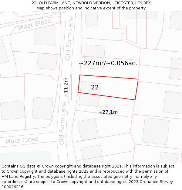 22, OLD FARM LANE, NEWBOLD VERDON, LEICESTER, LE9 9PX: Plot and title map