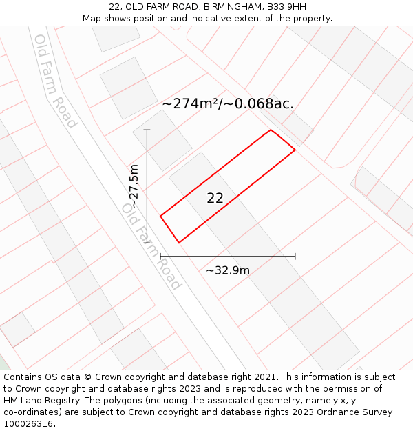 22, OLD FARM ROAD, BIRMINGHAM, B33 9HH: Plot and title map