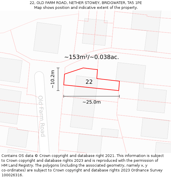 22, OLD FARM ROAD, NETHER STOWEY, BRIDGWATER, TA5 1PE: Plot and title map