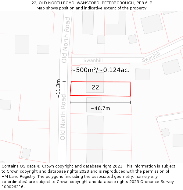 22, OLD NORTH ROAD, WANSFORD, PETERBOROUGH, PE8 6LB: Plot and title map