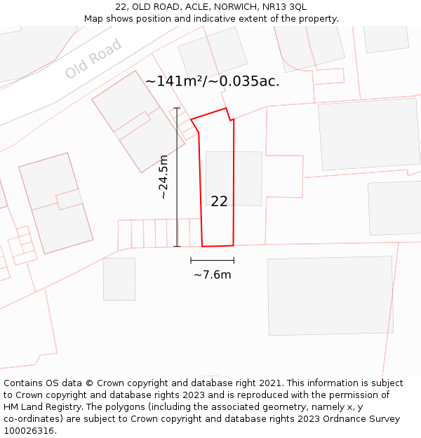 22, OLD ROAD, ACLE, NORWICH, NR13 3QL: Plot and title map