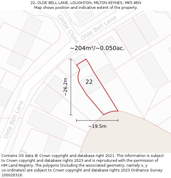 22, OLDE BELL LANE, LOUGHTON, MILTON KEYNES, MK5 8EN: Plot and title map