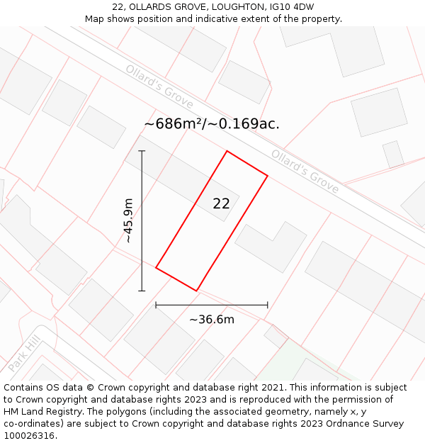 22, OLLARDS GROVE, LOUGHTON, IG10 4DW: Plot and title map