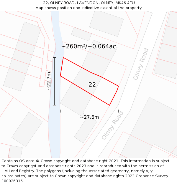 22, OLNEY ROAD, LAVENDON, OLNEY, MK46 4EU: Plot and title map