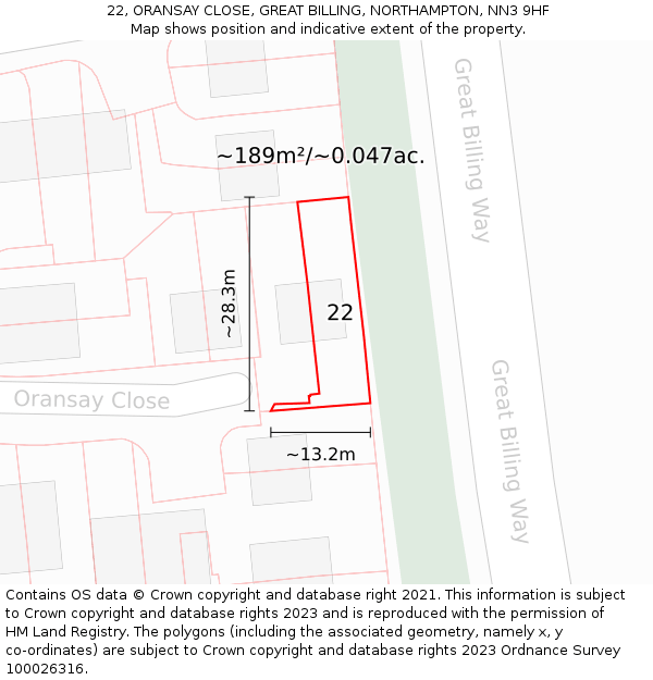 22, ORANSAY CLOSE, GREAT BILLING, NORTHAMPTON, NN3 9HF: Plot and title map