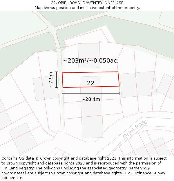 22, ORIEL ROAD, DAVENTRY, NN11 4SP: Plot and title map