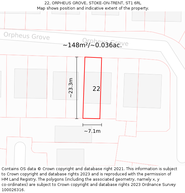 22, ORPHEUS GROVE, STOKE-ON-TRENT, ST1 6RL: Plot and title map