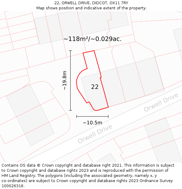 22, ORWELL DRIVE, DIDCOT, OX11 7RY: Plot and title map