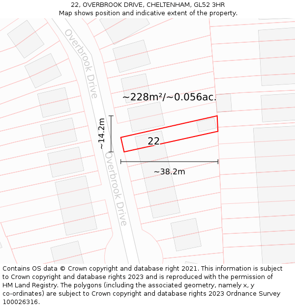 22, OVERBROOK DRIVE, CHELTENHAM, GL52 3HR: Plot and title map