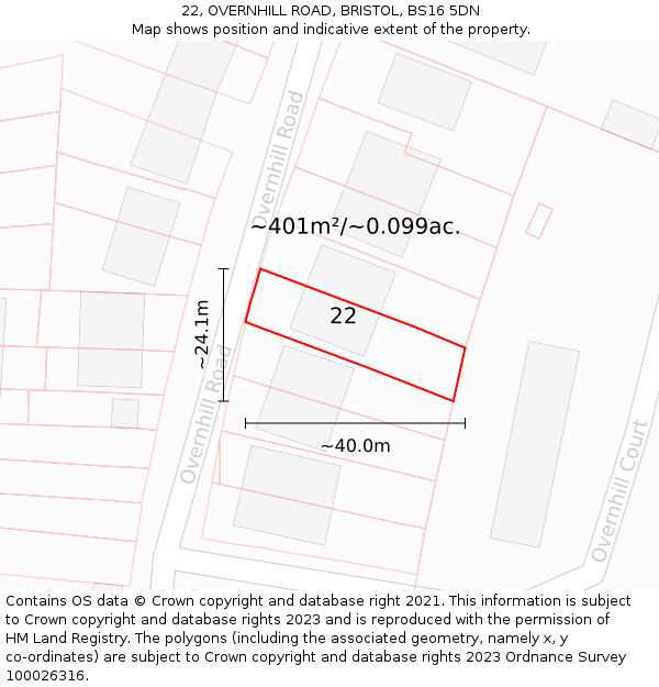 22, OVERNHILL ROAD, BRISTOL, BS16 5DN: Plot and title map