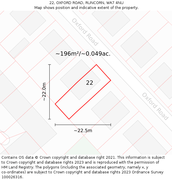 22, OXFORD ROAD, RUNCORN, WA7 4NU: Plot and title map