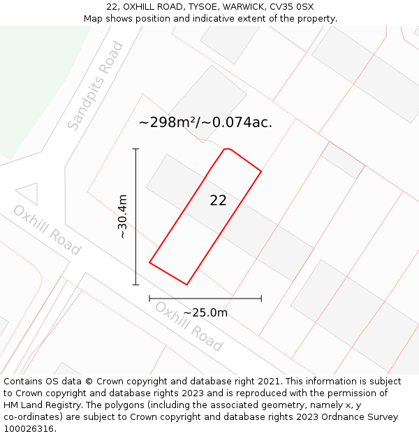 22, OXHILL ROAD, TYSOE, WARWICK, CV35 0SX: Plot and title map