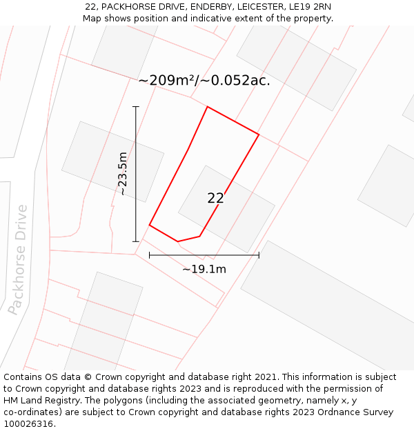 22, PACKHORSE DRIVE, ENDERBY, LEICESTER, LE19 2RN: Plot and title map