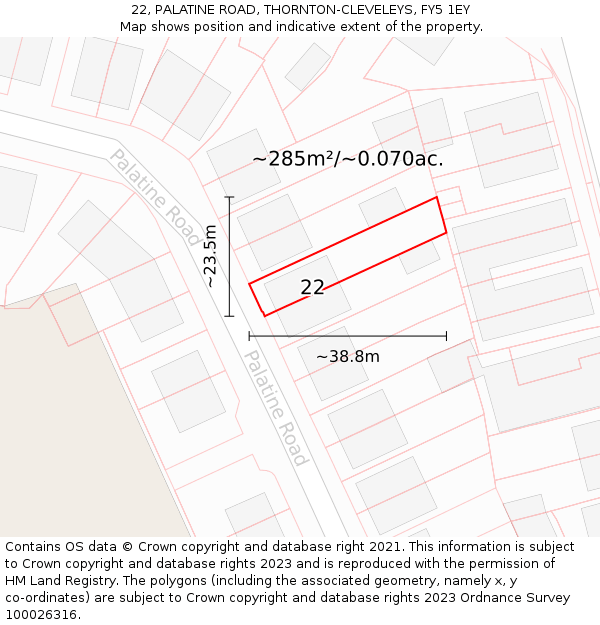 22, PALATINE ROAD, THORNTON-CLEVELEYS, FY5 1EY: Plot and title map