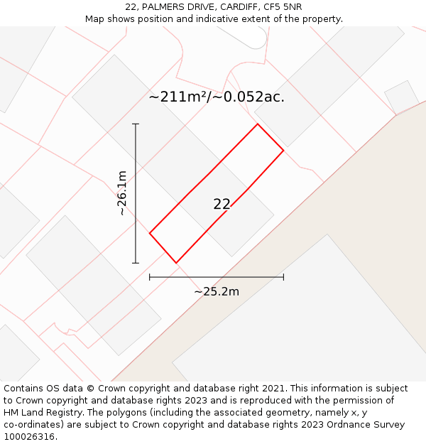 22, PALMERS DRIVE, CARDIFF, CF5 5NR: Plot and title map