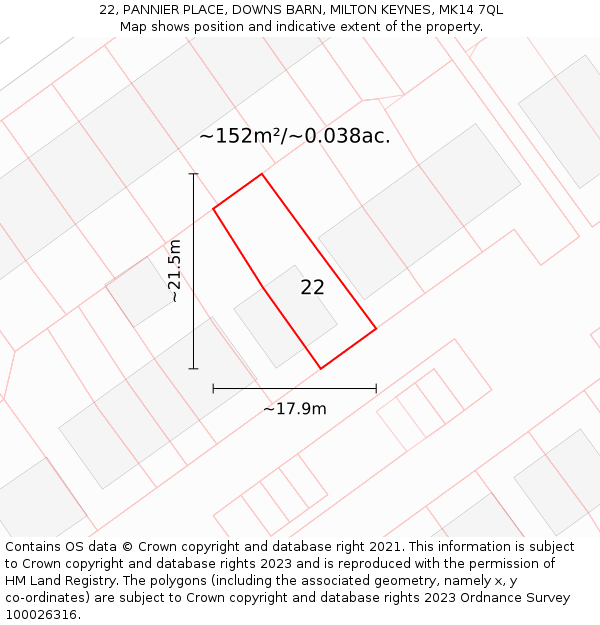 22, PANNIER PLACE, DOWNS BARN, MILTON KEYNES, MK14 7QL: Plot and title map