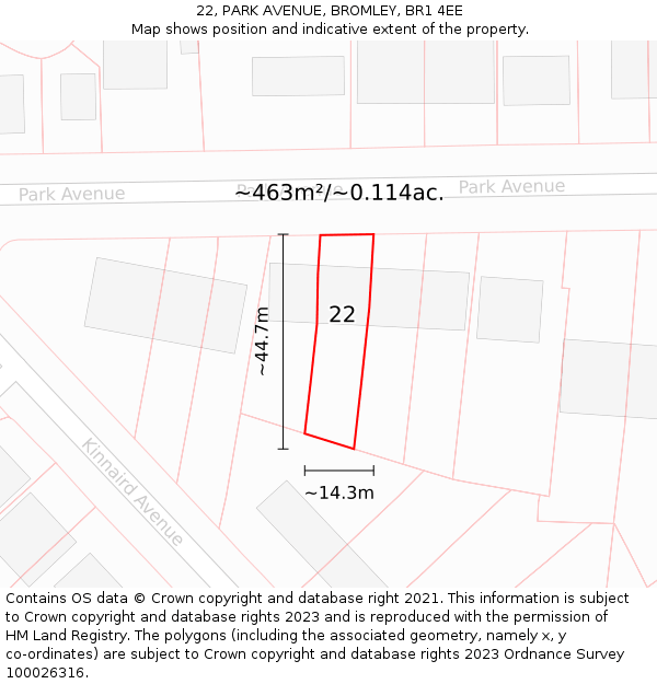 22, PARK AVENUE, BROMLEY, BR1 4EE: Plot and title map