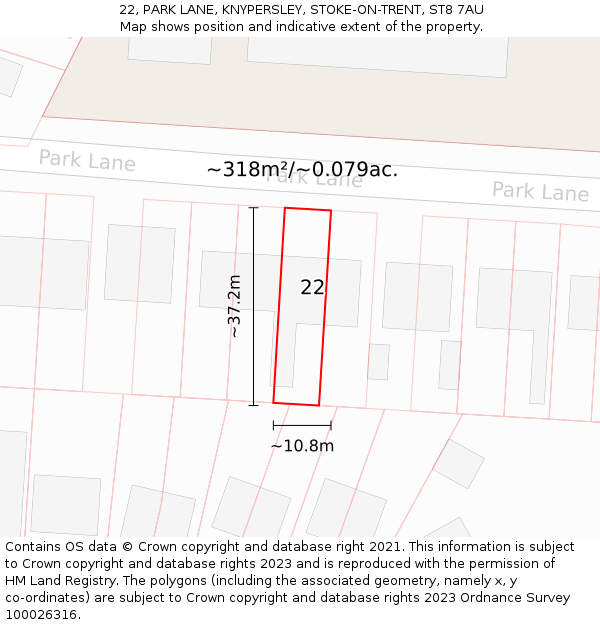 22, PARK LANE, KNYPERSLEY, STOKE-ON-TRENT, ST8 7AU: Plot and title map