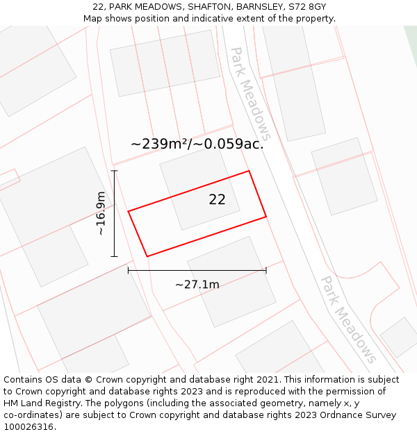 22, PARK MEADOWS, SHAFTON, BARNSLEY, S72 8GY: Plot and title map