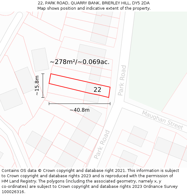 22, PARK ROAD, QUARRY BANK, BRIERLEY HILL, DY5 2DA: Plot and title map