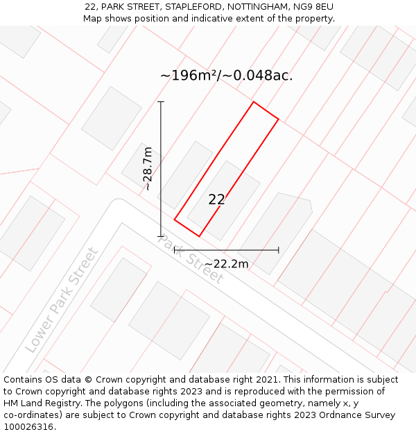 22, PARK STREET, STAPLEFORD, NOTTINGHAM, NG9 8EU: Plot and title map