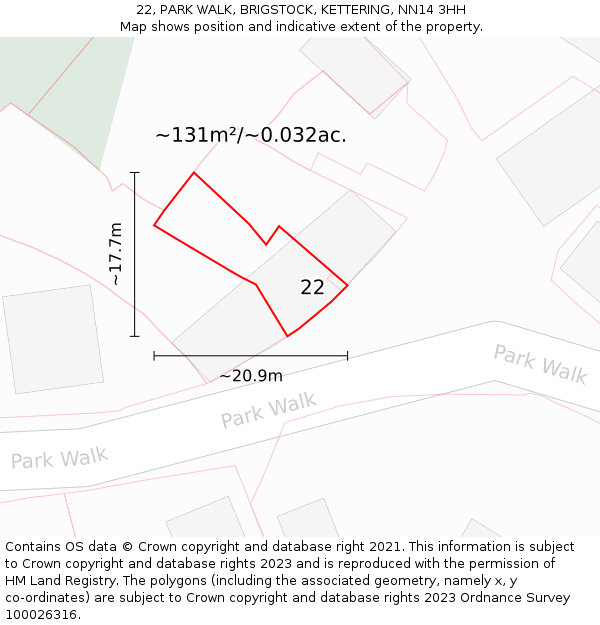 22, PARK WALK, BRIGSTOCK, KETTERING, NN14 3HH: Plot and title map