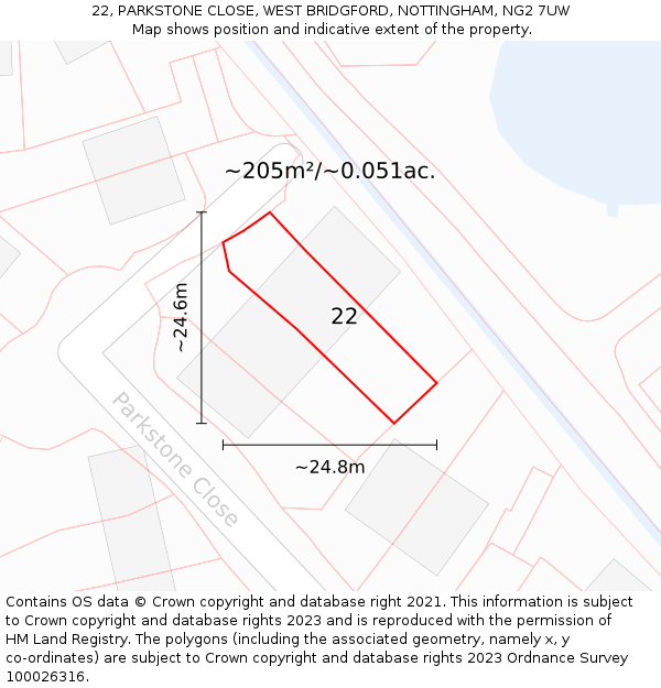 22, PARKSTONE CLOSE, WEST BRIDGFORD, NOTTINGHAM, NG2 7UW: Plot and title map