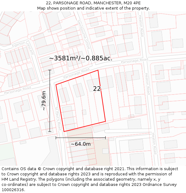 22, PARSONAGE ROAD, MANCHESTER, M20 4PE: Plot and title map