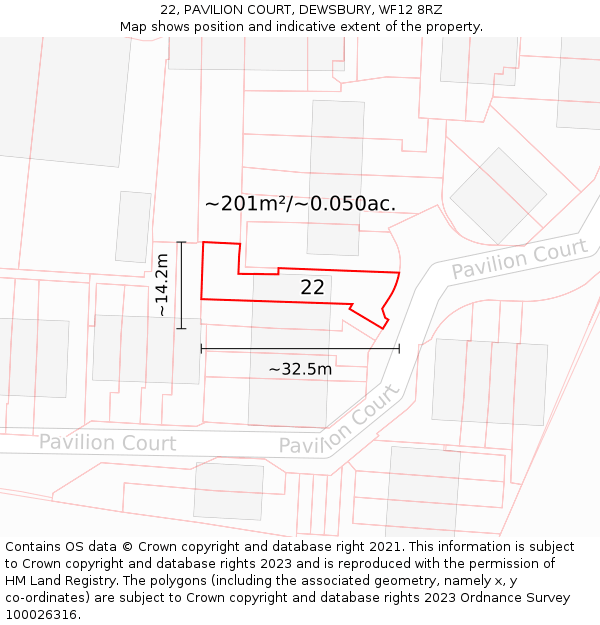 22, PAVILION COURT, DEWSBURY, WF12 8RZ: Plot and title map