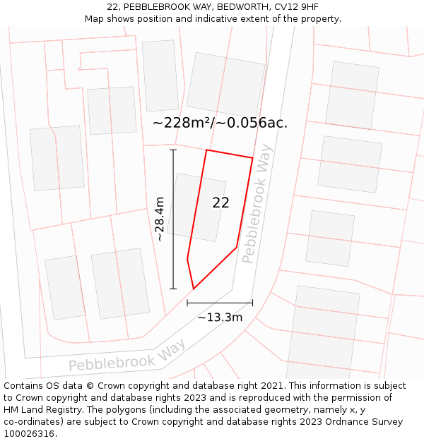 22, PEBBLEBROOK WAY, BEDWORTH, CV12 9HF: Plot and title map