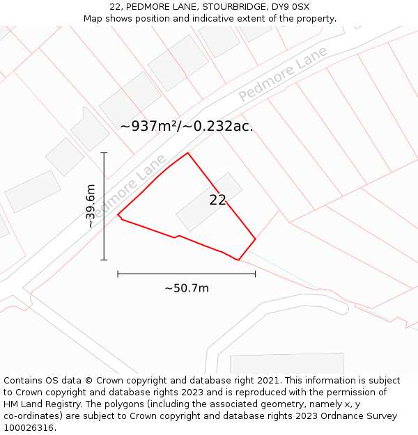 22, PEDMORE LANE, STOURBRIDGE, DY9 0SX: Plot and title map