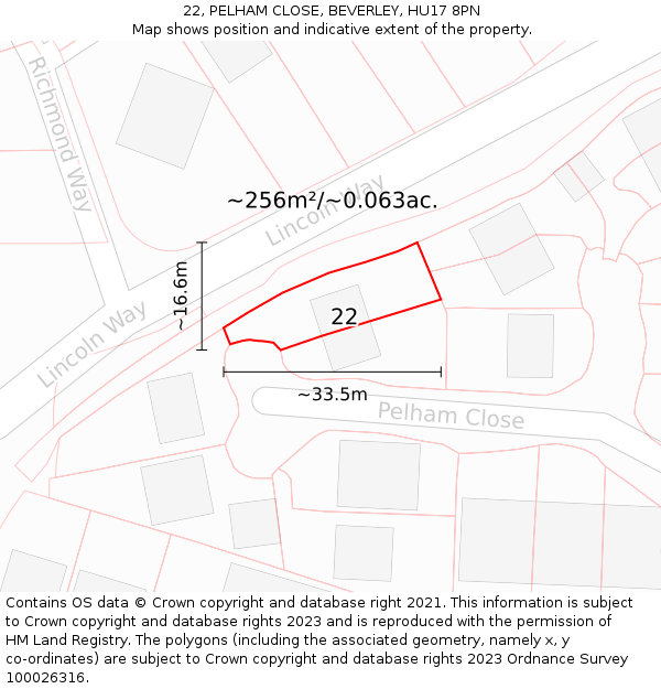 22, PELHAM CLOSE, BEVERLEY, HU17 8PN: Plot and title map