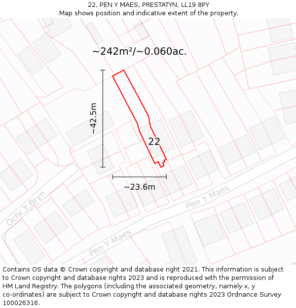 22, PEN Y MAES, PRESTATYN, LL19 8PY: Plot and title map