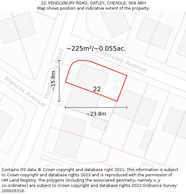 22, PENDLEBURY ROAD, GATLEY, CHEADLE, SK8 4BH: Plot and title map