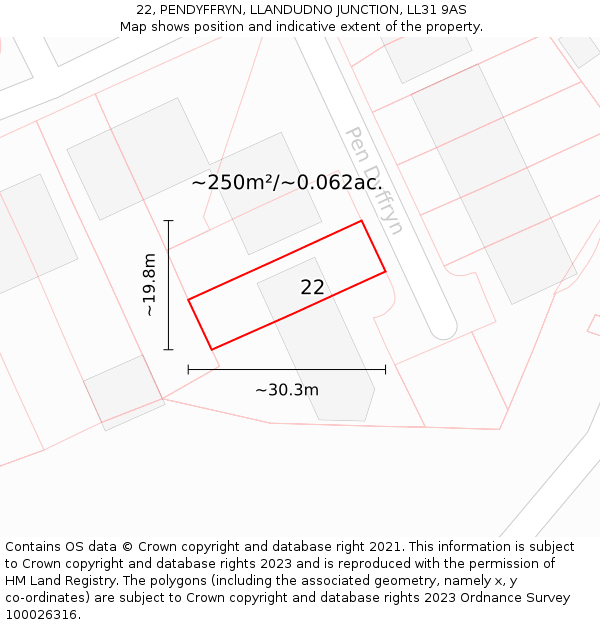 22, PENDYFFRYN, LLANDUDNO JUNCTION, LL31 9AS: Plot and title map