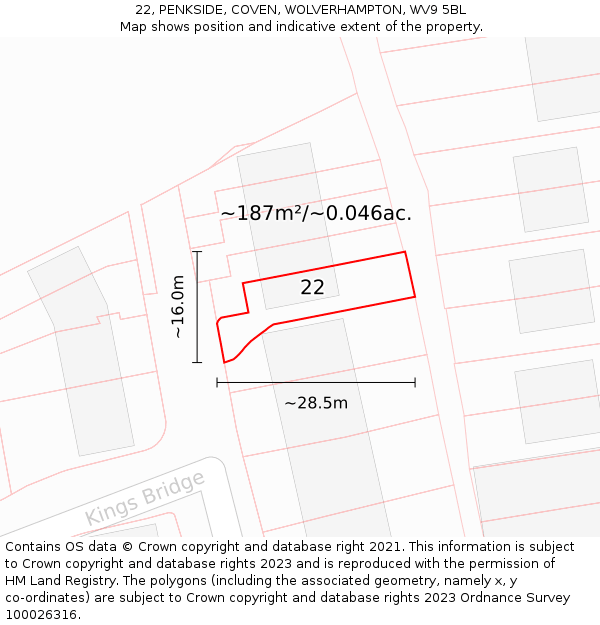 22, PENKSIDE, COVEN, WOLVERHAMPTON, WV9 5BL: Plot and title map