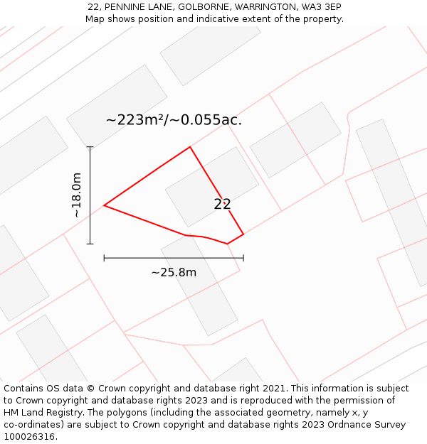 22, PENNINE LANE, GOLBORNE, WARRINGTON, WA3 3EP: Plot and title map