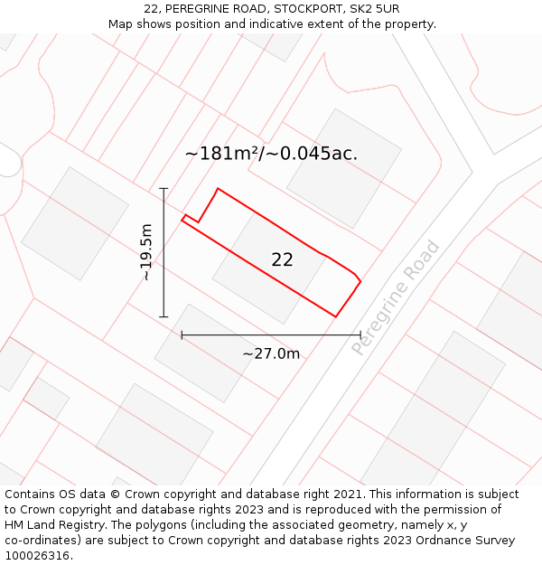 22, PEREGRINE ROAD, STOCKPORT, SK2 5UR: Plot and title map